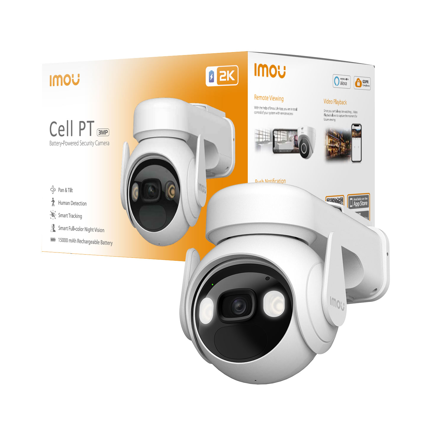 Imou Cell PT - Telecamera da Esterno a batteria con risoluzione 2K (3MP), Rilevamento Movimento/Umano, Visione Notturna a Colori, Audio Bidirezionale,