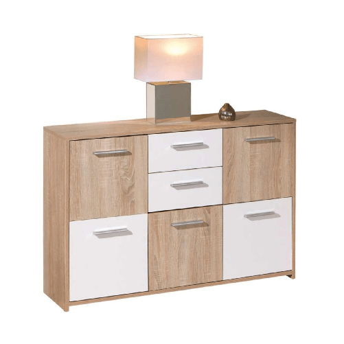 Buffet Mobile Moderno Bianco e Rovere con Ante Cassetti da Salotto