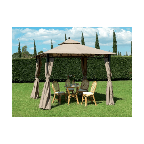 Gazebo Ecru 3x3 Ferro Battuto da Esterno Giardino con Teli Tende Pareti Laterali