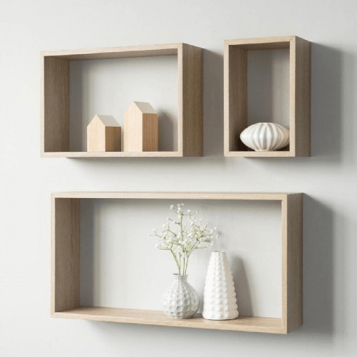 Set di 3 Mensole Rettangolari a Muro Scaffali da Parete Muro Rovere
