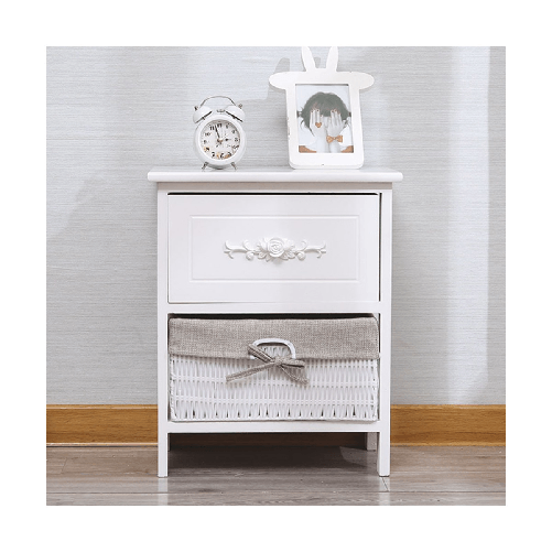Comodino Piccolo Bianco Salvaspazio in Legno con Cassetto per Camera da Letto