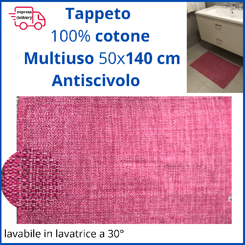 Tappeto 50x140 cm rosa corsia passatoia da per cucina e bagno antiscivolo lavabile lavatrice in cotone moderno