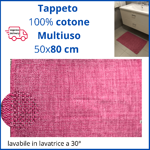 Tappeto 50x80 cm rosa corsia passatoia da per cucina e bagno lavabile lavatrice in cotone moderno assorbente