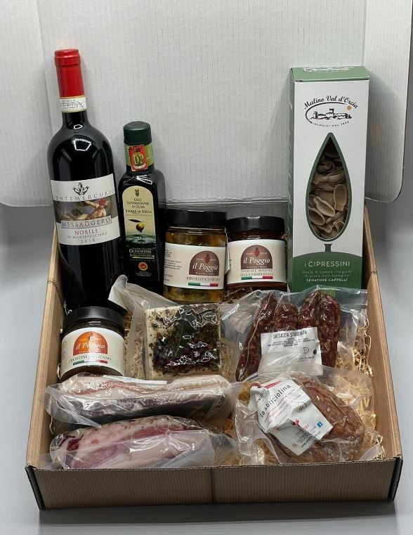 Cesto regalo gastronomico LE DELIZIE TOSCANE con specialità toscane in Confezione Regalo 11 pz Le Delizie Toscane - cesto con prodotti artigianali 11