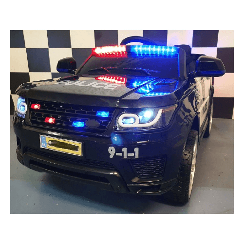 Macchina Elettrica Polizia per Bambini Nera a Batteria 12 V Jeep Luci Macchinina