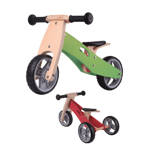 Triciclo Bicicletta da Bambini Legno Verde Pedagogica Senza Pedali a Spinta Bici
