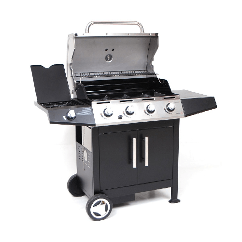 Barbecue a Gas con 4 bruciatori Inox e Fornello Laterale - Cottura Pietra Lavica