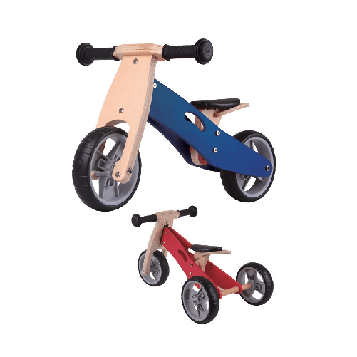 Triciclo Bicicletta per Bambini Legno Blu Pedagogica Senza Pedali a Spinta Bici