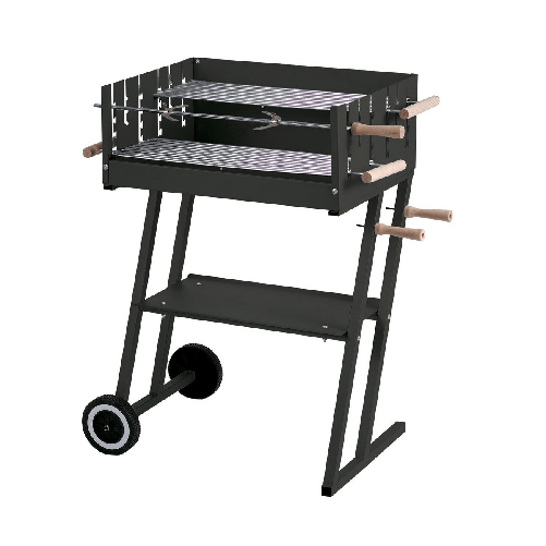 Barbecue a Carbonella in Acciaio per Esterno Pidema:Barbecue a carbonella con struttura in acciaio, completo di girarrosto e due forchette. Fornello a