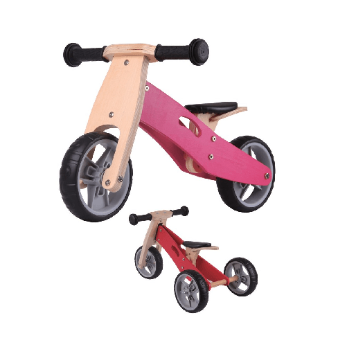 Triciclo Bicicletta per Bambina Legno Rosa Pedagogica Senza Pedali a Spinta Bici