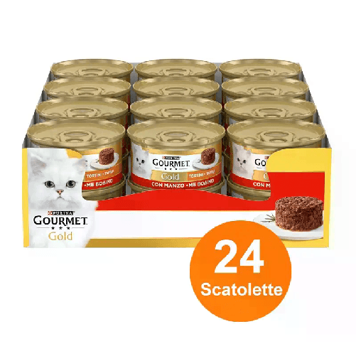 Gourmet Gold Tortini con Manzo 85 gr 24 scatolette gatto gatti cibo umido
