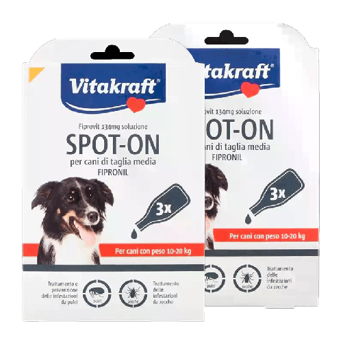 2 Confezioni 6 Pipette VITAKRAFT SPOT-ON Antipulci e Zecche Cani Taglia Media