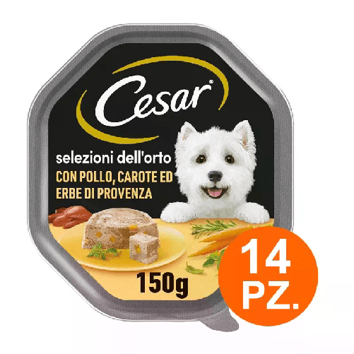 Cesar Selezioni dell'Orto Cibo per Cani con Pollo Carote - 14 Vaschette da 150g