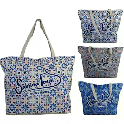 Borsa Mare Donna Fantasia Grande con Zip Cerniera Doppio Manico in polycotton