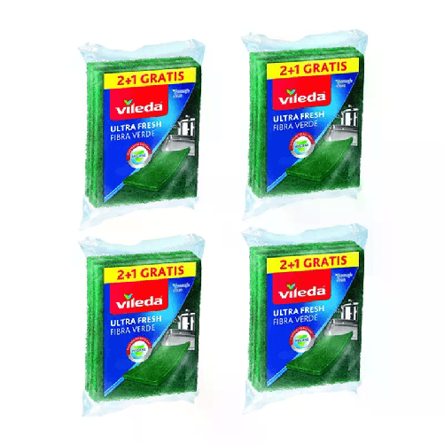 Spugne Vileda Fibra verde set da 12 spugna per pulire lo sporco più ostinato