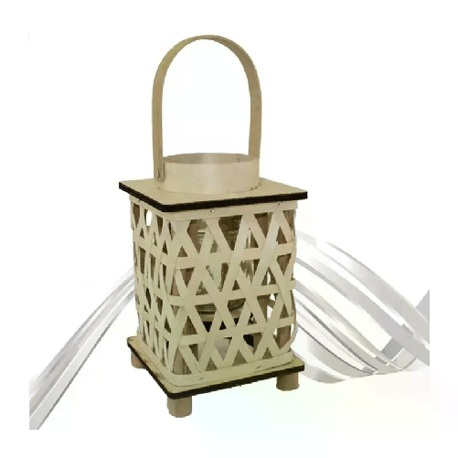 Lanterna Porta candela in legno rattan Portatile matrimonio lampada 22x14 cm