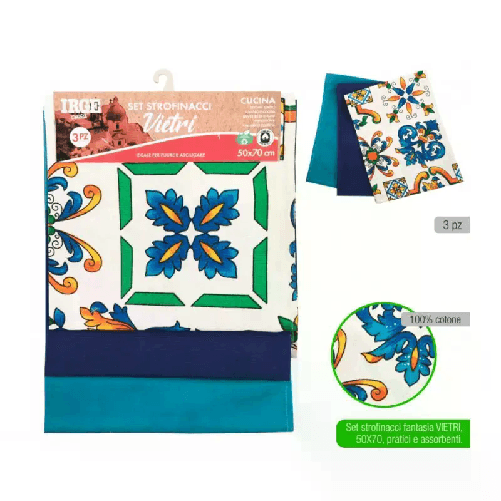 Set 3 strofinacci IRGE Vietri canavacci cucina 100% cotone ristorante 50x70cm assorbente