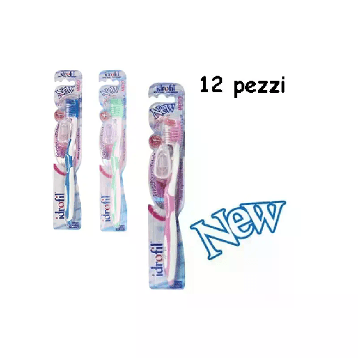 Set da 12 spazzolini da denti IDROFIL New setole medie colori assortiti igiene orale