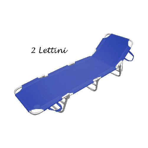 2 Lettini Prendisole Blu da Mare in Alluminio Brandina Pieghevole Spiaggia
