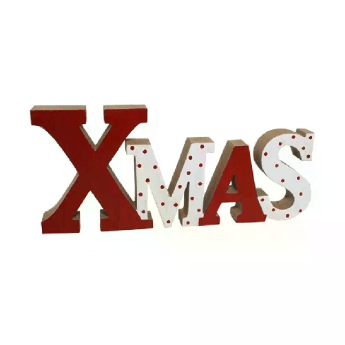 Scritta natalizia XMAS in legno decorazione natale appoggio 40x15 cm decorativa