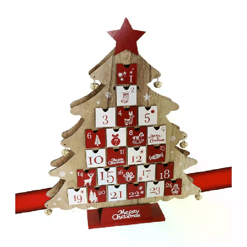 Calendario Avvento albero di Natale in Legno 24 Cassetti Decorazioni Natalizie