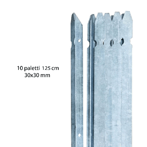 10 Paletti per Recinzione a T 125 cm 30x30 in Ferro Zincato Pali Metallo