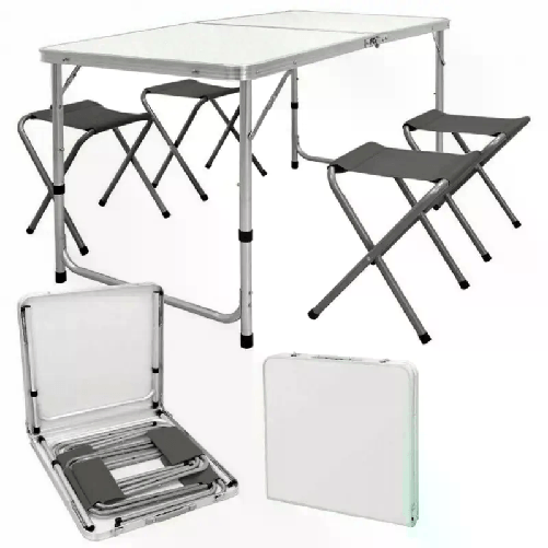 Tavolo Pieghevole Portatile a Valigetta 120x60cm 4 Sgabelli Campeggio Picnic