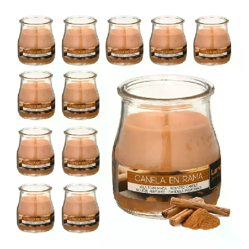 SET 12 CANDELE PROFUMEATE in VASETTO VETRO CANNELLA AMBIENTE 7X5,5 CM ESTATE