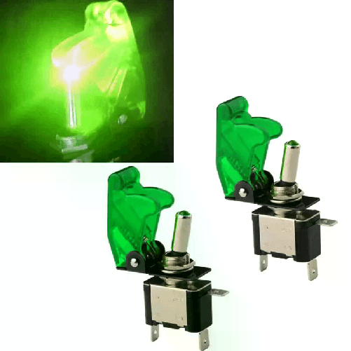 2x INTERRUTTORE AERONAUTICO TUNING AUTO MOTO KILL SWITCH LED SICURA 20A 12V verde