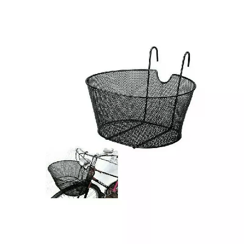 CESTINO ANTERIORE OVALE CON GANCI 30x22.5x20 CM BICICLETTA CESTO BICI FERRO NERO
