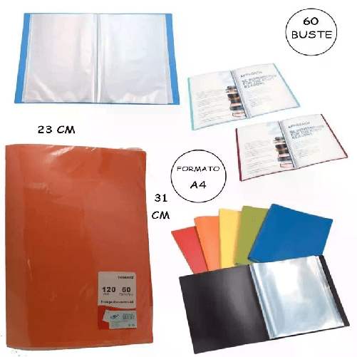 CARTELLA PORTADOCUMENTI T60 BUSTE SEMI TRASPARENTI FORMATO A4 COLORI ASSORTITI