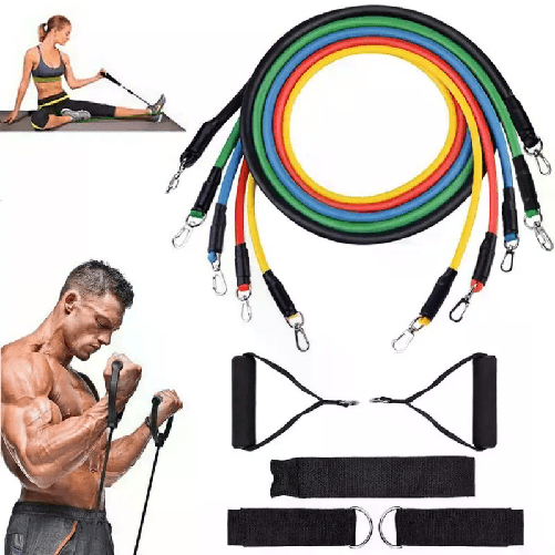 Set bande di resistenza elastiche 5 fasce maniglie fitness palestra yoga casa