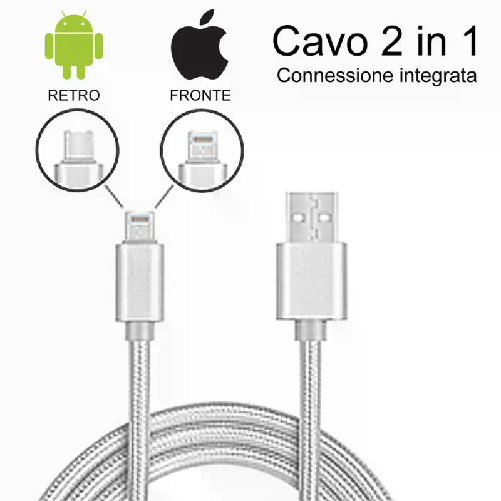 Cavo dati caricabatteria 2in1 Lighting 8 pin Micro USB connettori 1Mt smartphone