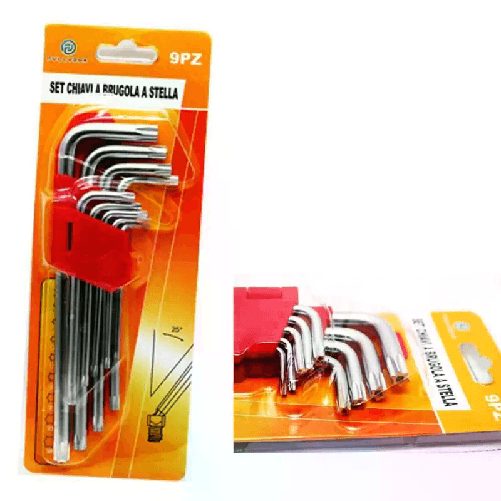 Set 9pz chiavi brugola punta stella lavoro varie dimensioni bricolage inclinato