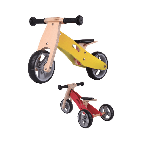 Triciclo Bicicletta Bambini Legno Giallo Pedagogica Senza Pedali a Spinta Bici