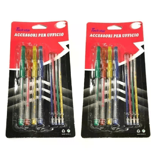 8 penne a sfera verde rosa giallo celeste ricariche ufficio scuola cancelleria