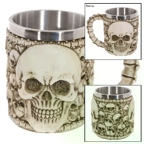 Vichinga scheletro teschio boccale ornamentale tazza bevande guerriero gotica