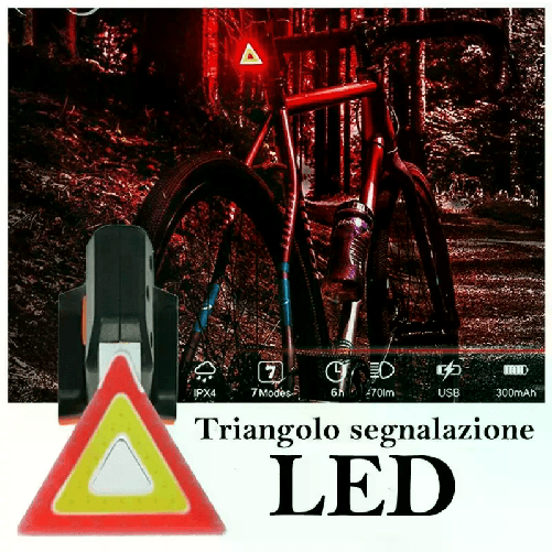 Triangolo LED per segnalazione posizione bici Luce intermittente USB strobo