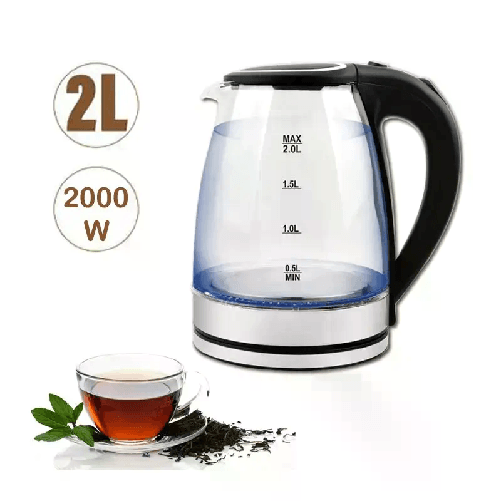 Bollitore elettrico vetro 2000W 2L scalda bevande acqua per tisane te' infusi