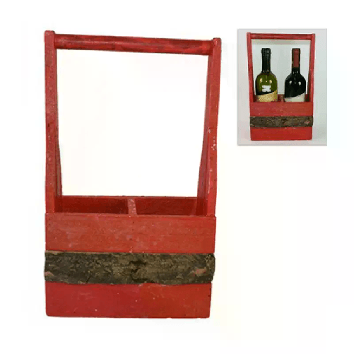 Cassetta Portabottiglie in Legno 2 Posti Scomparti Vino Scatola rossa 36x21cm