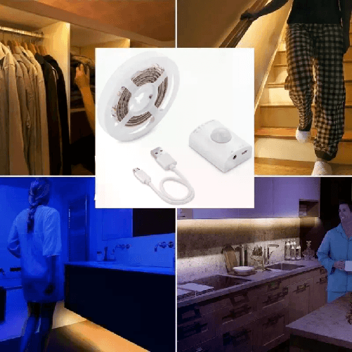 Striscia LED con sensore movimento per interni scala 2m batteria luce calda USB