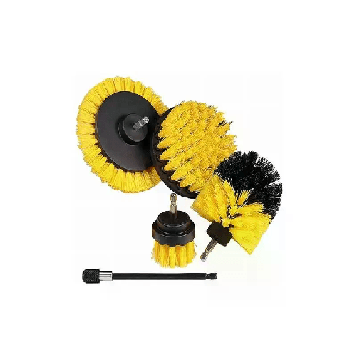 Set 4 spazzole trapano avvitatore attacco 1/4 setole sintetiche pulizia prolunga