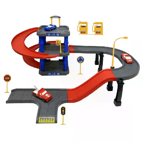 Box Garage 3 piani set gioco garage pista macchine per bambini con 3 veicoli