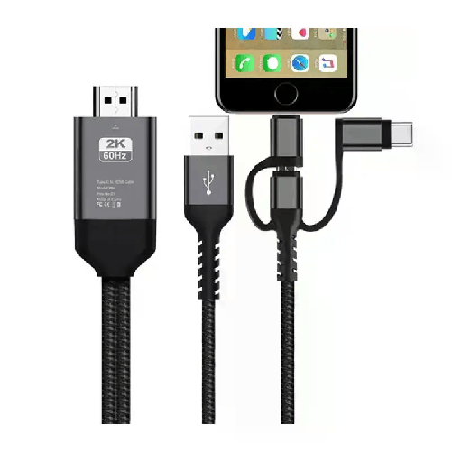 Cavo HDTV adattatore video 3in1 TYPE-C LIGHTNING MICRO USB a HDM IOS e ANDROID