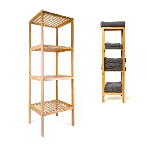 Scaffale in legno bamboo 4 ripiani dispensa mensole libreria bagno espositore