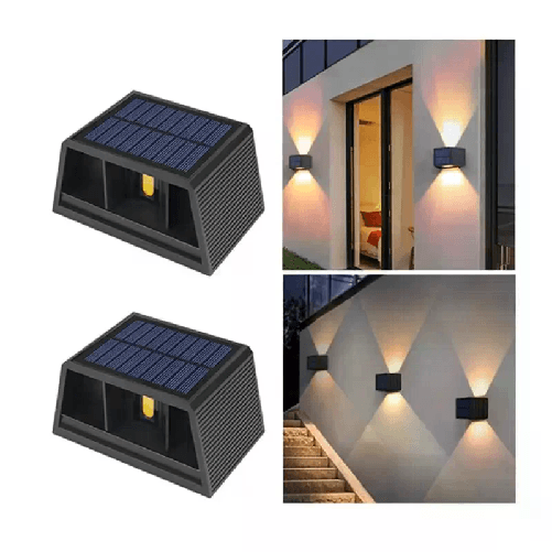 2x Luci a Led energia solare Luce da parete Faro applique Lampada esterno calda