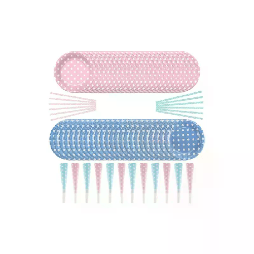 Kit stoviglie di carta festa 24 piatti 12 cannucce 12 trombette celeste rosa