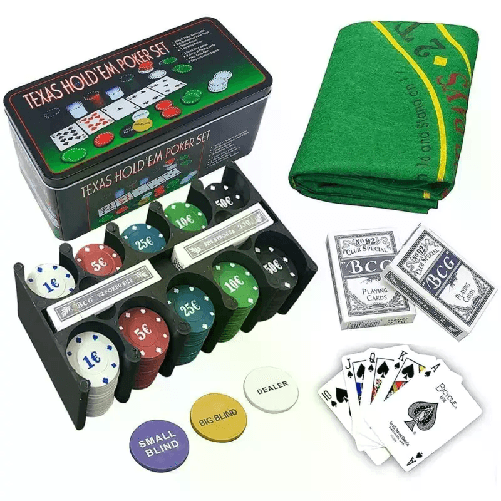Set Poker 200 Fiches Chips 2 mazzi carte texas hold'em panno deal Gettone Gioco