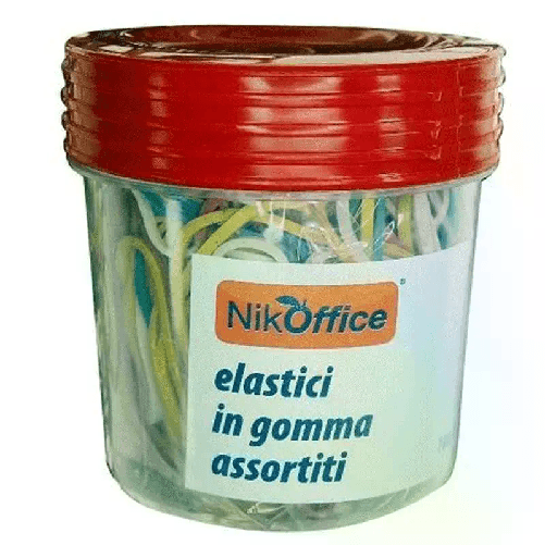 BARATTOLO 100 g ELASTICI IN GOMMA MISTIMISURE COLORI ASSORTITI UNIVERSALI