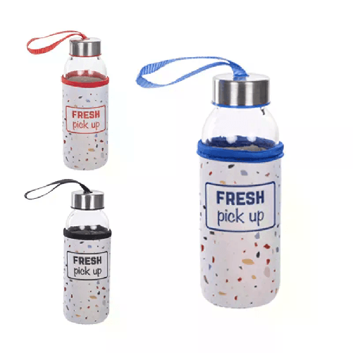 2x Bottiglia Borraccia in Vetro 300ml senza BPA Tappo palestra acqua sport